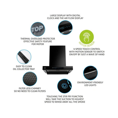 Glen 60 cm Wall Mounted Chimney Filterless Series CH 6053 BL BLDC AC 60 + Glen Cooking Range CR 2011 SS TR