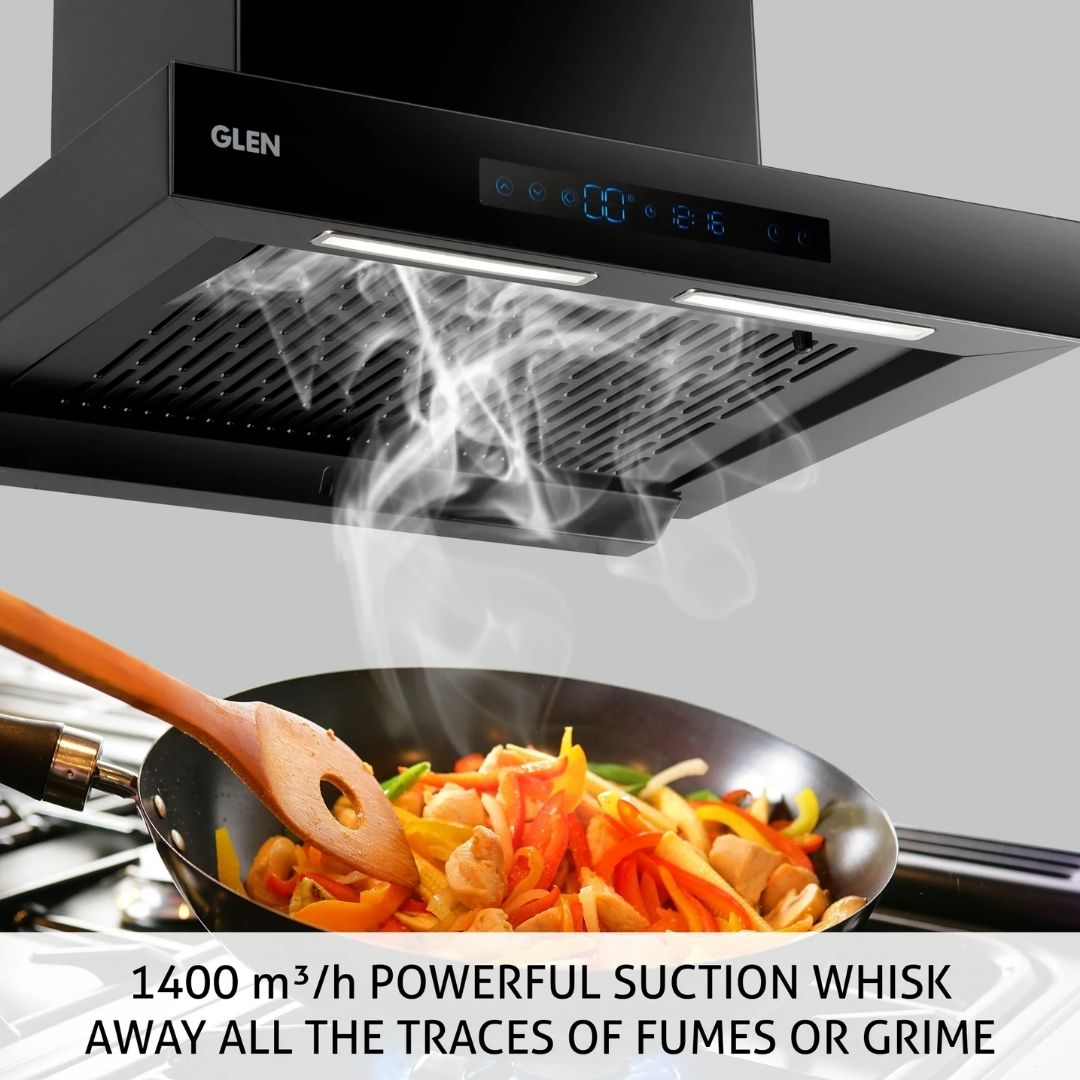 Glen 60 cm Wall Mounted Chimney Filterless Series CH 6053 BL BLDC AC 60 + Glen Cooking Range CR 2014 DB AI