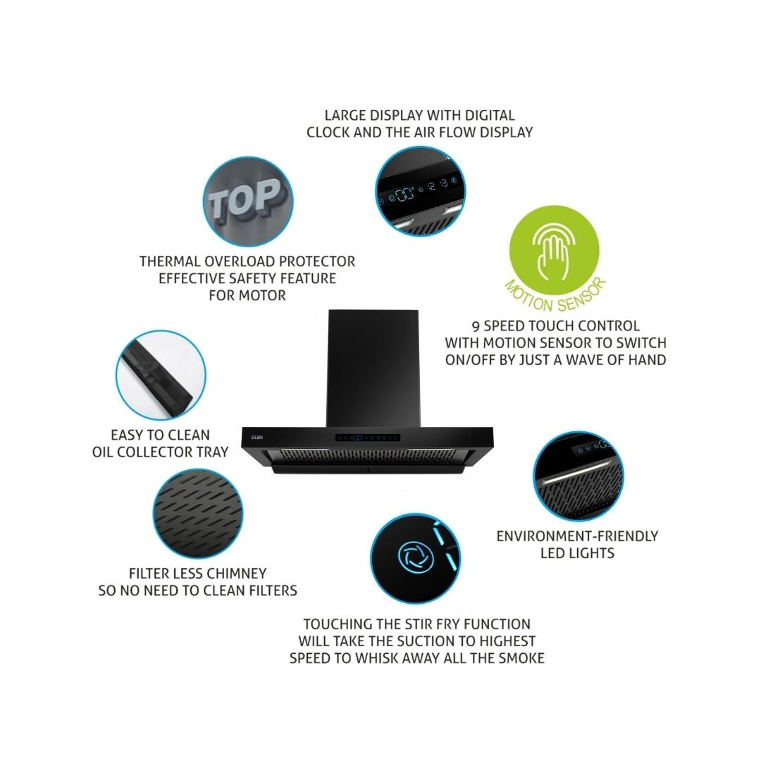 Glen 90 cm Wall Mounted Chimney Filterless Series CH 6053 BL BLDC AC 90