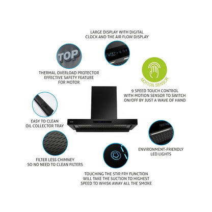 Glen 90 cm Wall Mounted Chimney Filterless Series CH 6053 BL BLDC AC 90