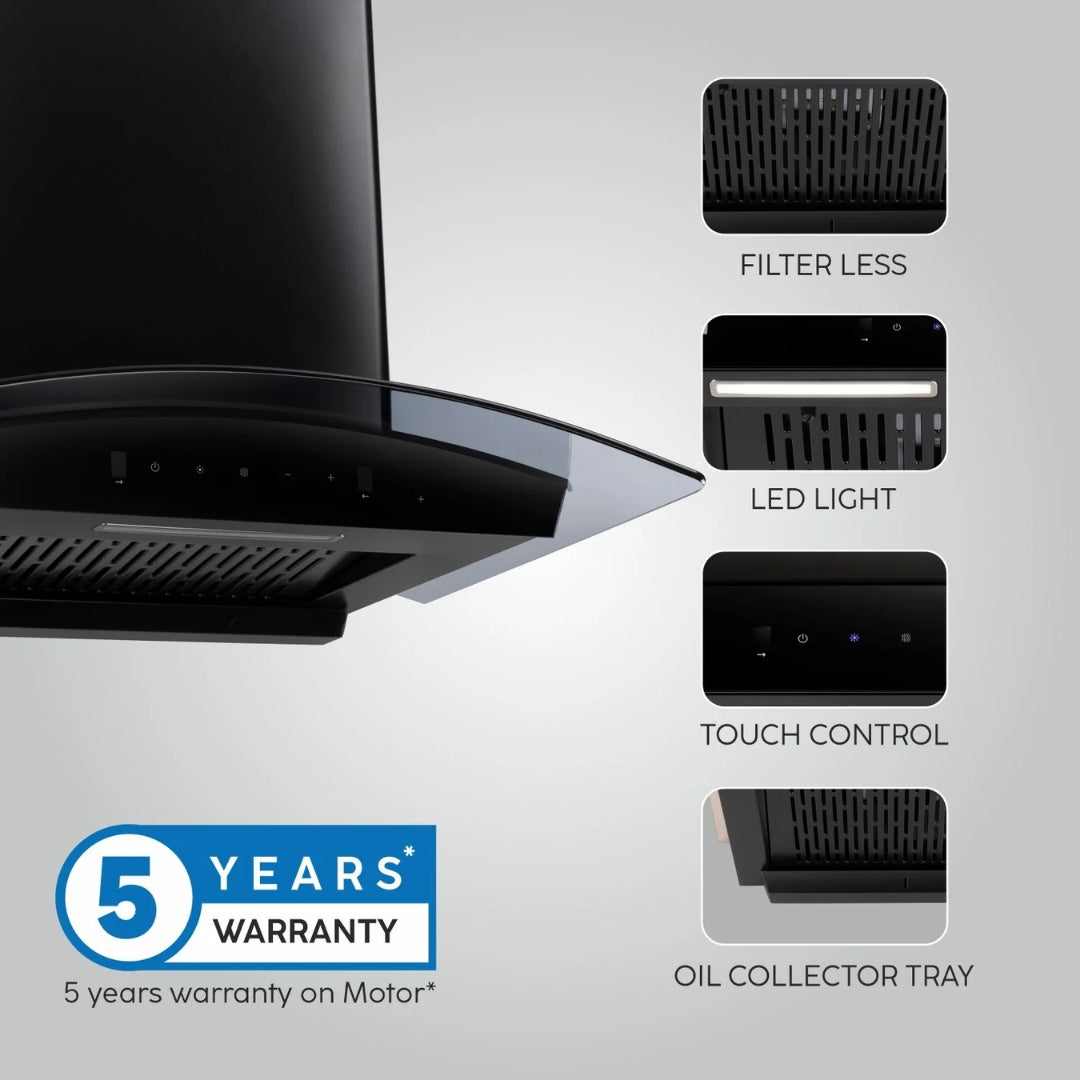Glen 60 cm Wall Mounted Chimney CH 6058 BL AC 60