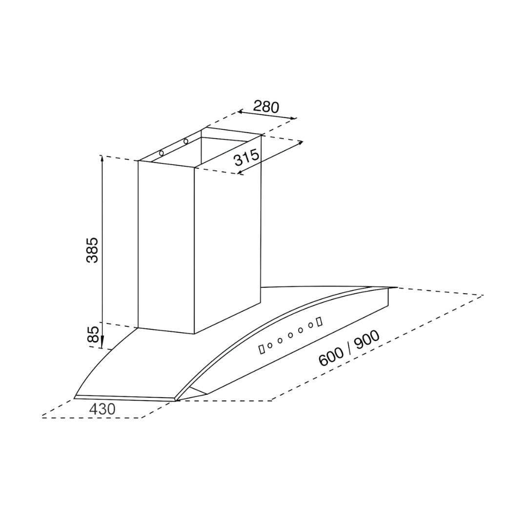 Glen 60 cm Wall Mounted Chimney CH 6058 BL AC 60