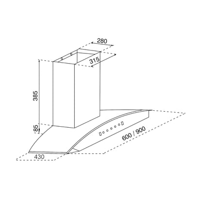 Glen 60 cm Wall Mounted Chimney CH 6058 BL AC 60