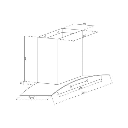 Glen 60 cm Wall Mounted Chimney Filterless Series CH 6059 BL AC 60
