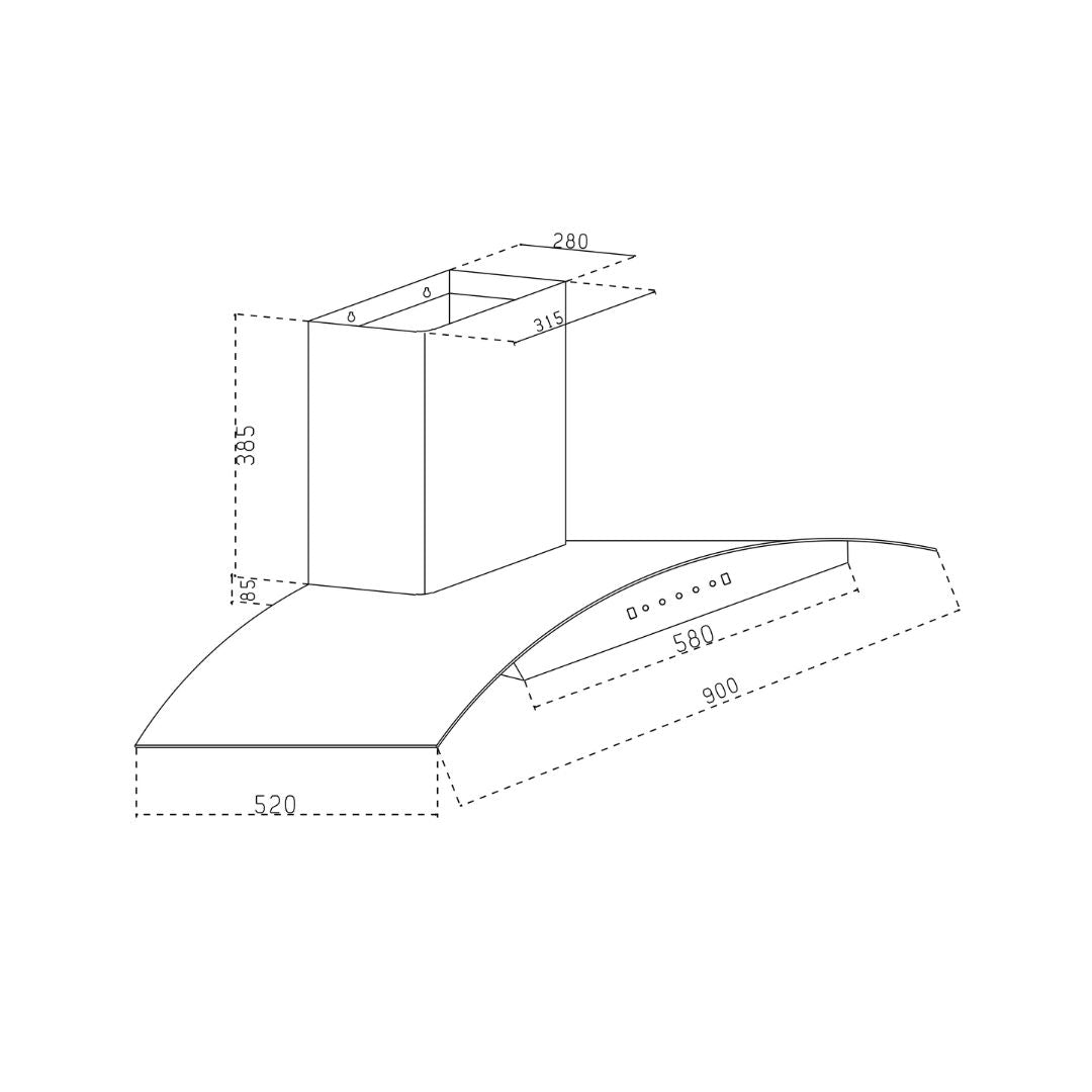 Glen 90 cm Wall Mounted Chimney Filterless Series CH 6059 BL AC 90