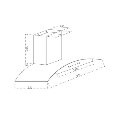 Glen 90 cm Wall Mounted Chimney Filterless Series CH 6059 BL AC 90