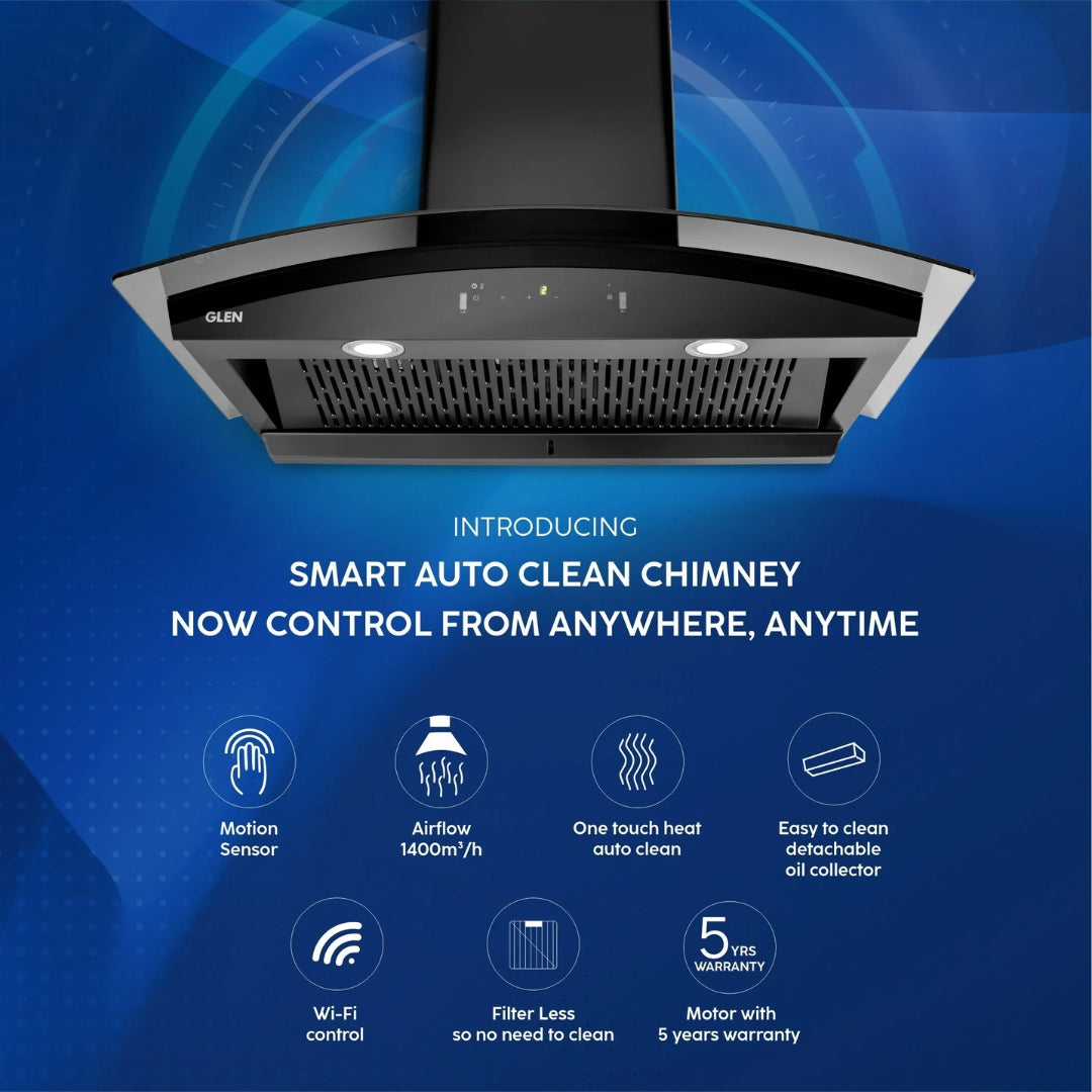 Glen 60 cm Wall Mounted Chimney Auto Clean Series CH 6068 AC BLS 60