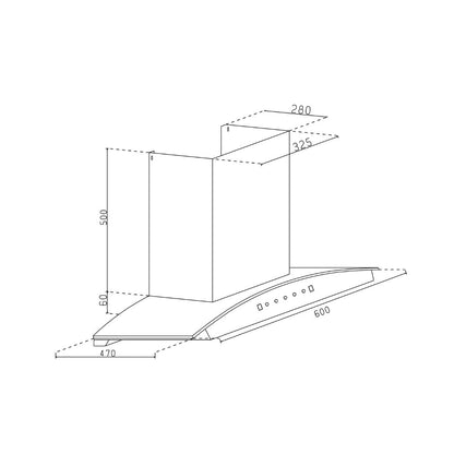 Glen 60 cm Wall Mounted Chimney Filterless Series CH 6068 BL MS AC 60