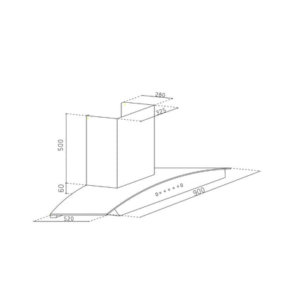 Glen 90 cm Wall Mounted Chimney Filterless Series CH 6068 BL MS AC 90