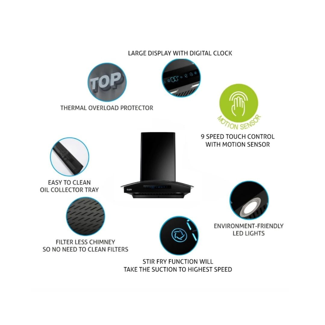 Glen 76 cm Wall Mounted Chimney Filterless Series CH 6069 BL BLDC AC 76