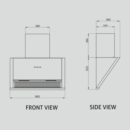 Glen 90 cm Wall Mounted Chimney Filterless Series CH 6072 SX AC 90