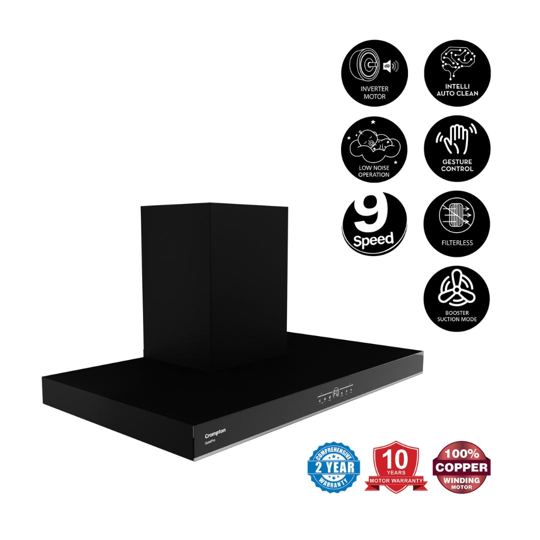 Crompton 90 cm Wall Mounted Chimney QuietPro CHD-QPVB90FLE-MBL