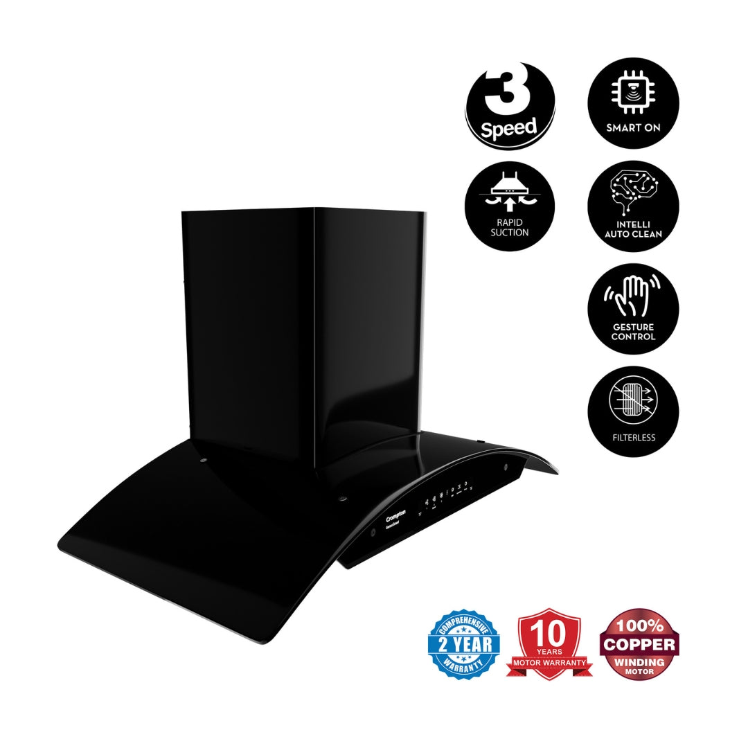 Crompton 90 cm Wall Mounted Chimney SensoSmart CHD-SSC90FLE-MBL