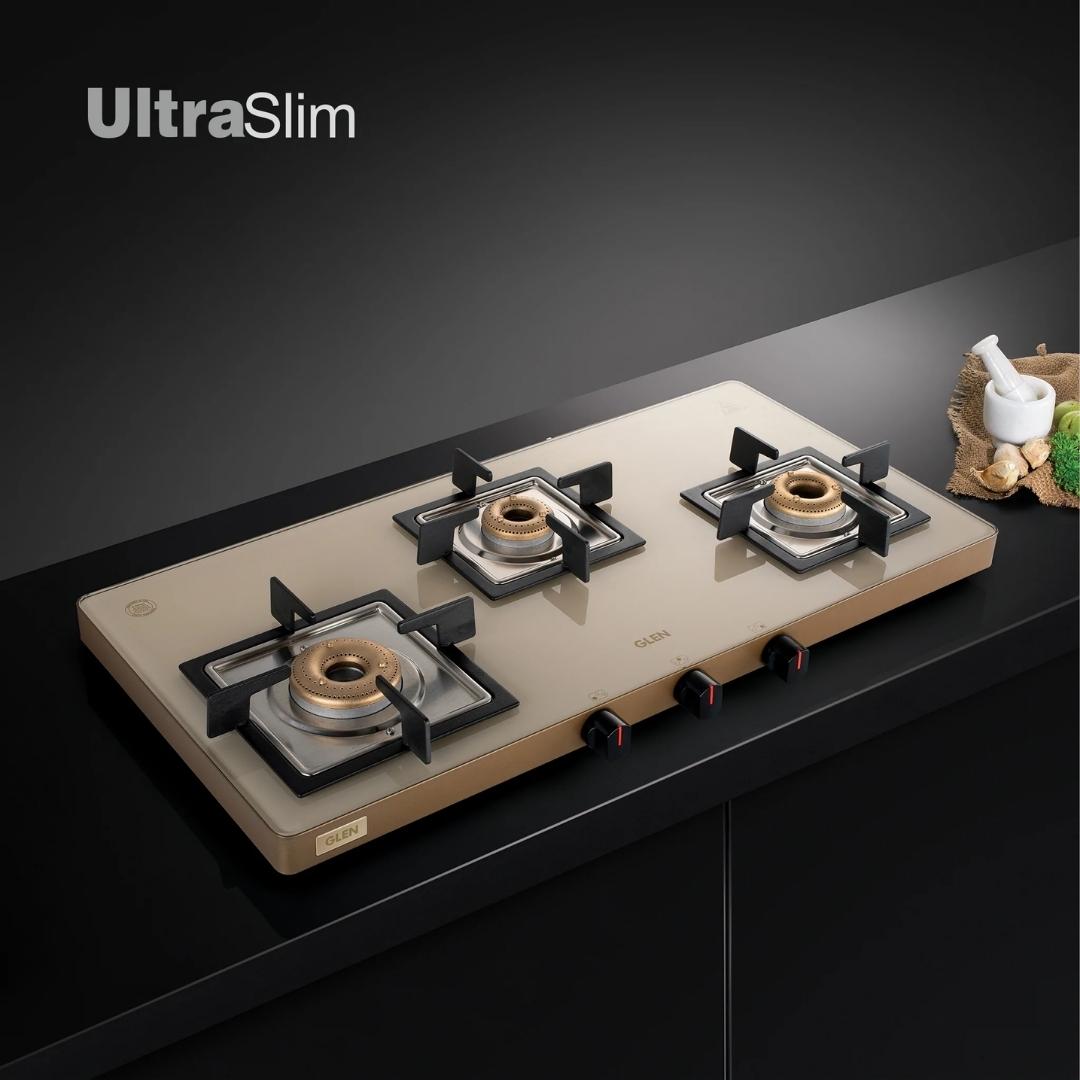 Glen 78 cm 3 Burner Cooktop CT 1035 Ultra Slim Apricot