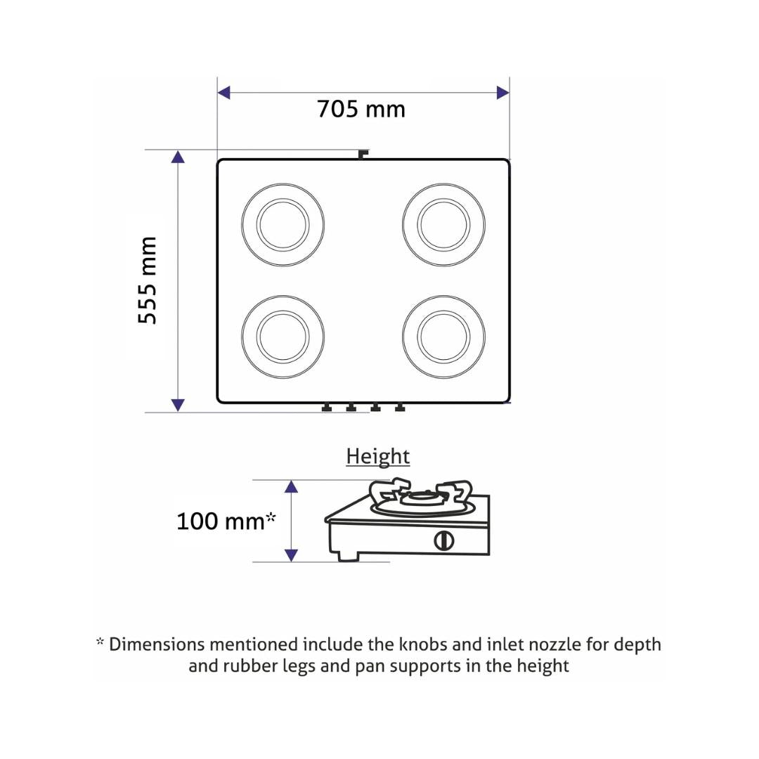 Glen 70 cm 4 Burner Cooktop CT 1047 Ultra Slim Apricot AI