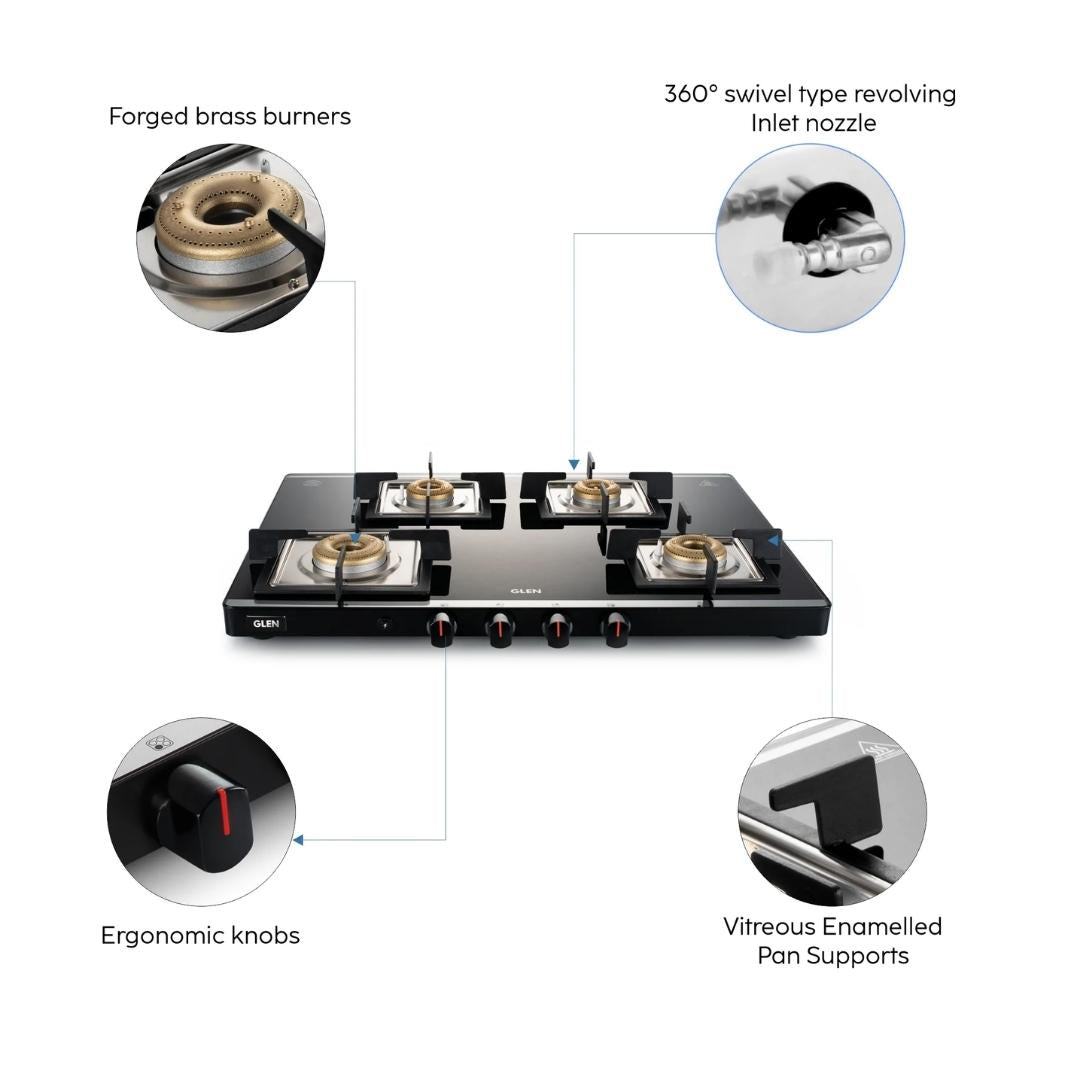 Glen 70 cm 4 Burner Cooktop CT 1047 Ultra Slim Mirror AI