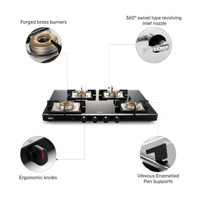 Glen 70 cm 4 Burner Cooktop CT 1047 Ultra Slim Mirror AI