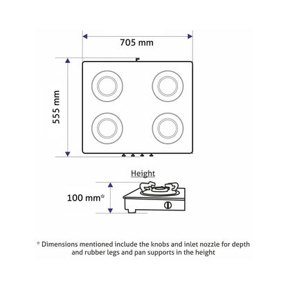 Glen 70 cm 4 Burner Cooktop CT 1047 Ultra Slim Mirror AI