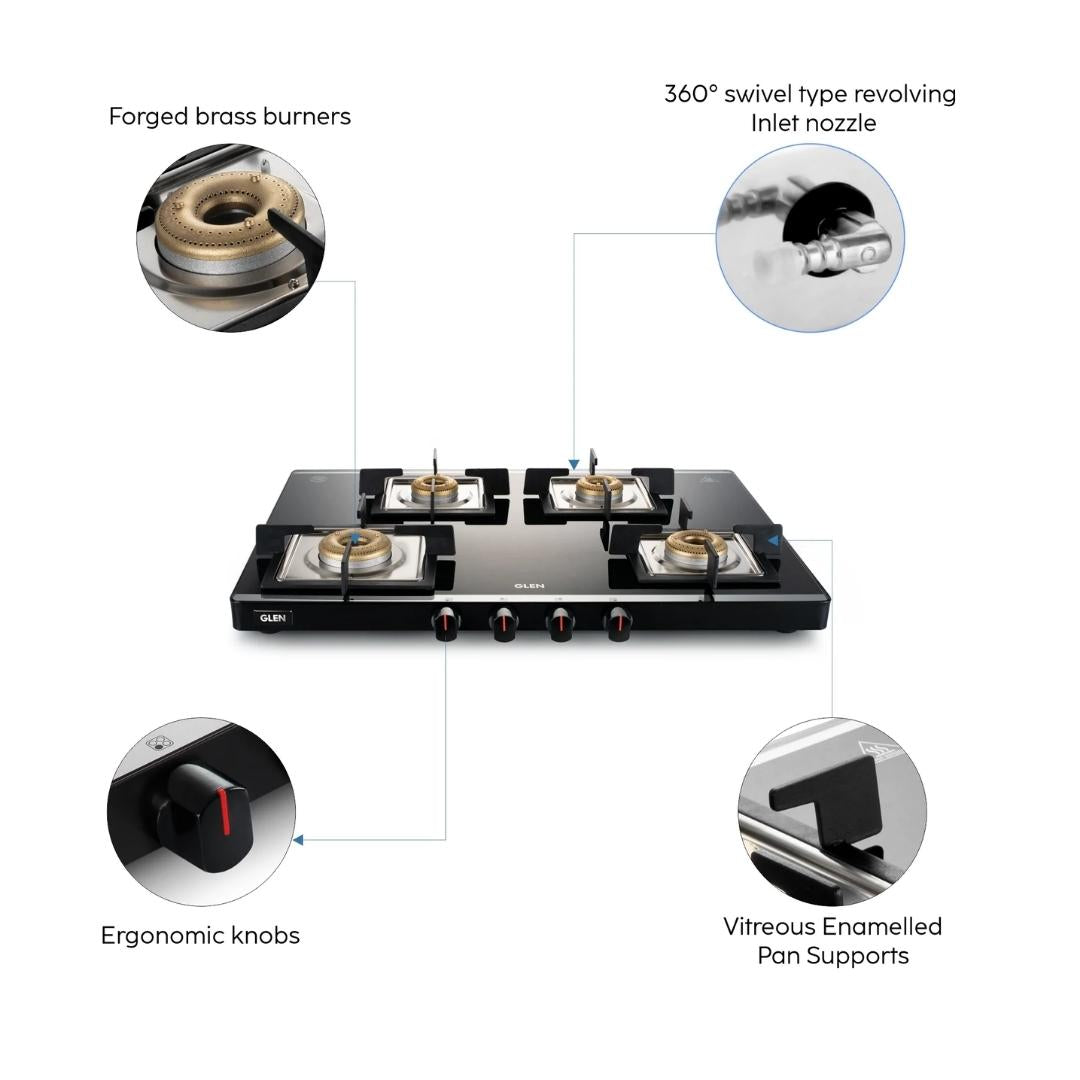 Glen 70 cm 4 Burner Cooktop CT 1047 Ultra Slim Mirror