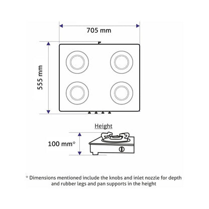 Glen 70 cm 4 Burner Cooktop CT 1047 Ultra Slim Mirror