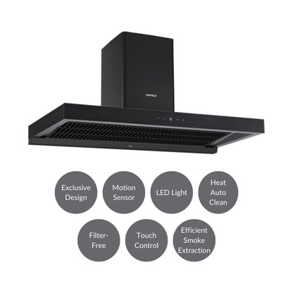 Hafele 90 cm Wall Mounted Chimney DATURA NEO 90 + Hafele 86 cm 4 Burner Hob Altius Series ALTIUS FS 490