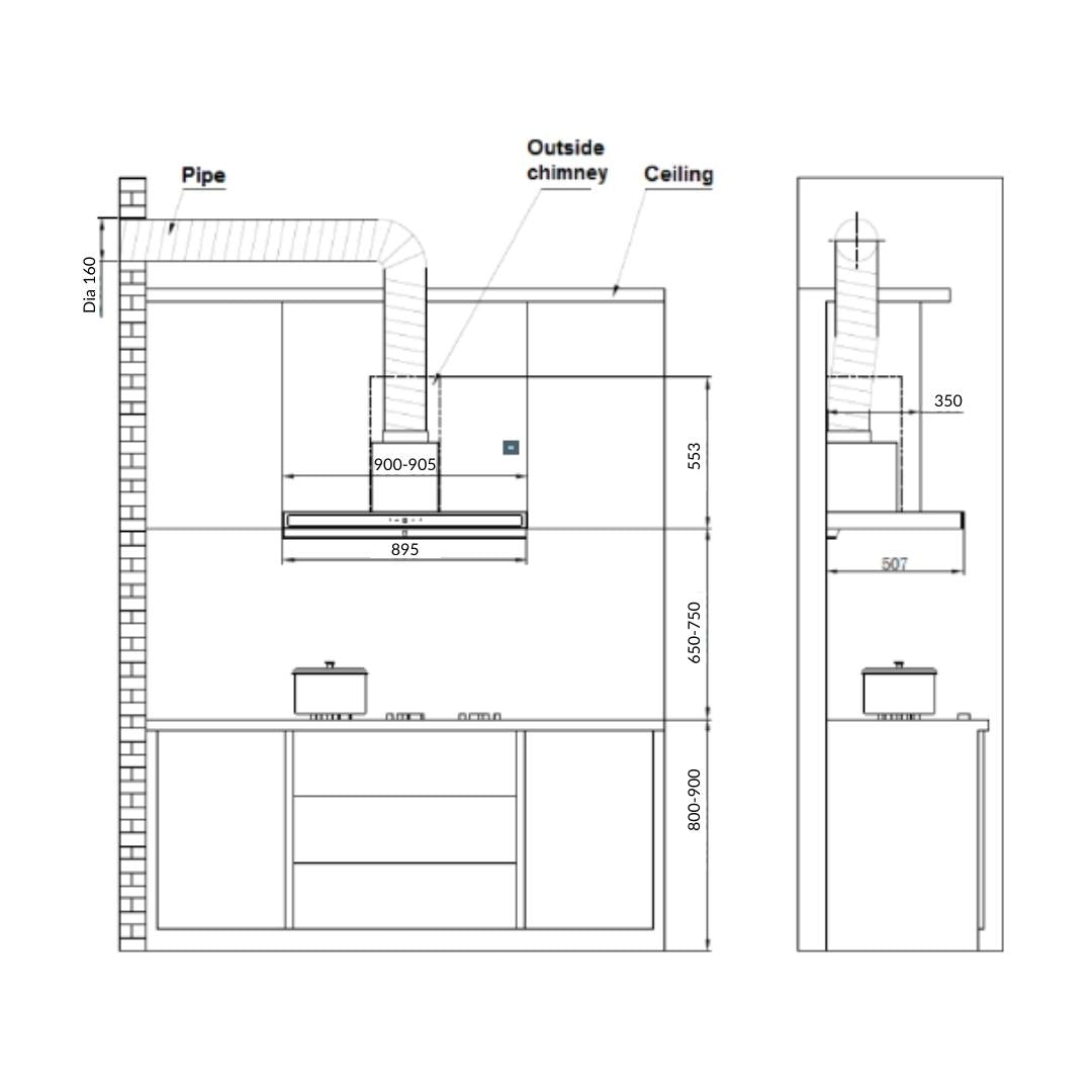 Hafele 90 cm Wall Mounted Chimney DATURA NEO 90