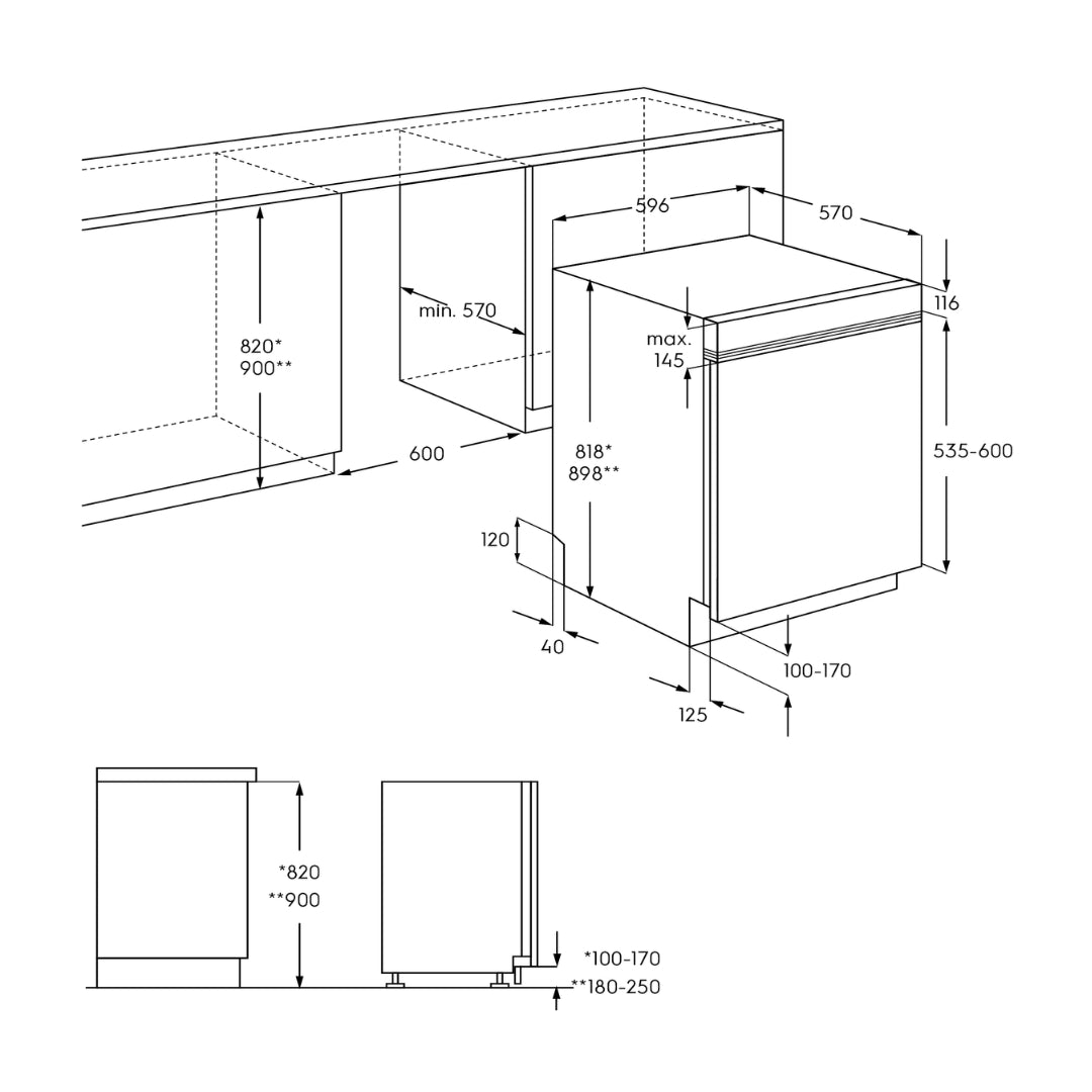 Electrolux Semi Built in Dishwasher UltimateCare 700 EEM48300IX with 14 Place Settings