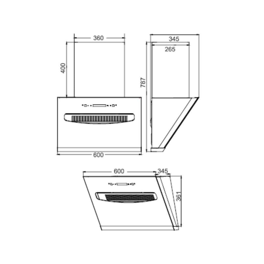 Elica 60 cm Wall Mounted Chimney Filterless Series EFL S607 BLDC HAC LTW VMS