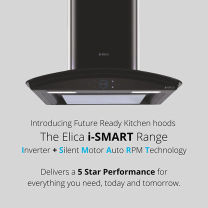 Elica 60 cm Wall Mounted Chimney Ismart Series ISMART GLACE EDS LTW 60 NERO