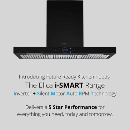 Elica 90 cm Wall Mounted Chimney Ismart Series ISMART SPOT H6 BF LTW 90 NERO
