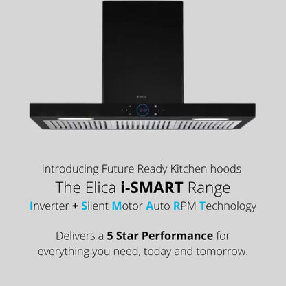 Elica 90 cm Wall Mounted Chimney Ismart Series ISMART SPOT H6 BF LTW 90 NERO + Elica 90 cm 4 Burner Hob DFS AB Series FLEXI DFS AB 4B 91 TX