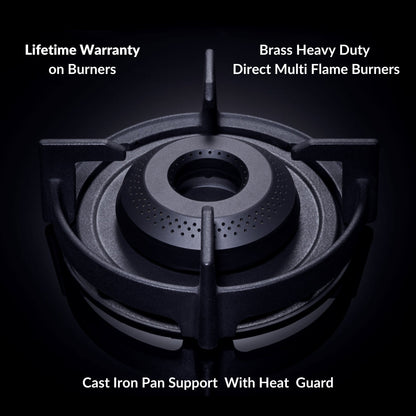 Elica 75 cm Wall Mounted Chimney WDAT HAC 75 MS NERO + Elica 75 cm 3 Burner Hob Lotus Series FLEXI 375 LOTUS IND HD BRASS