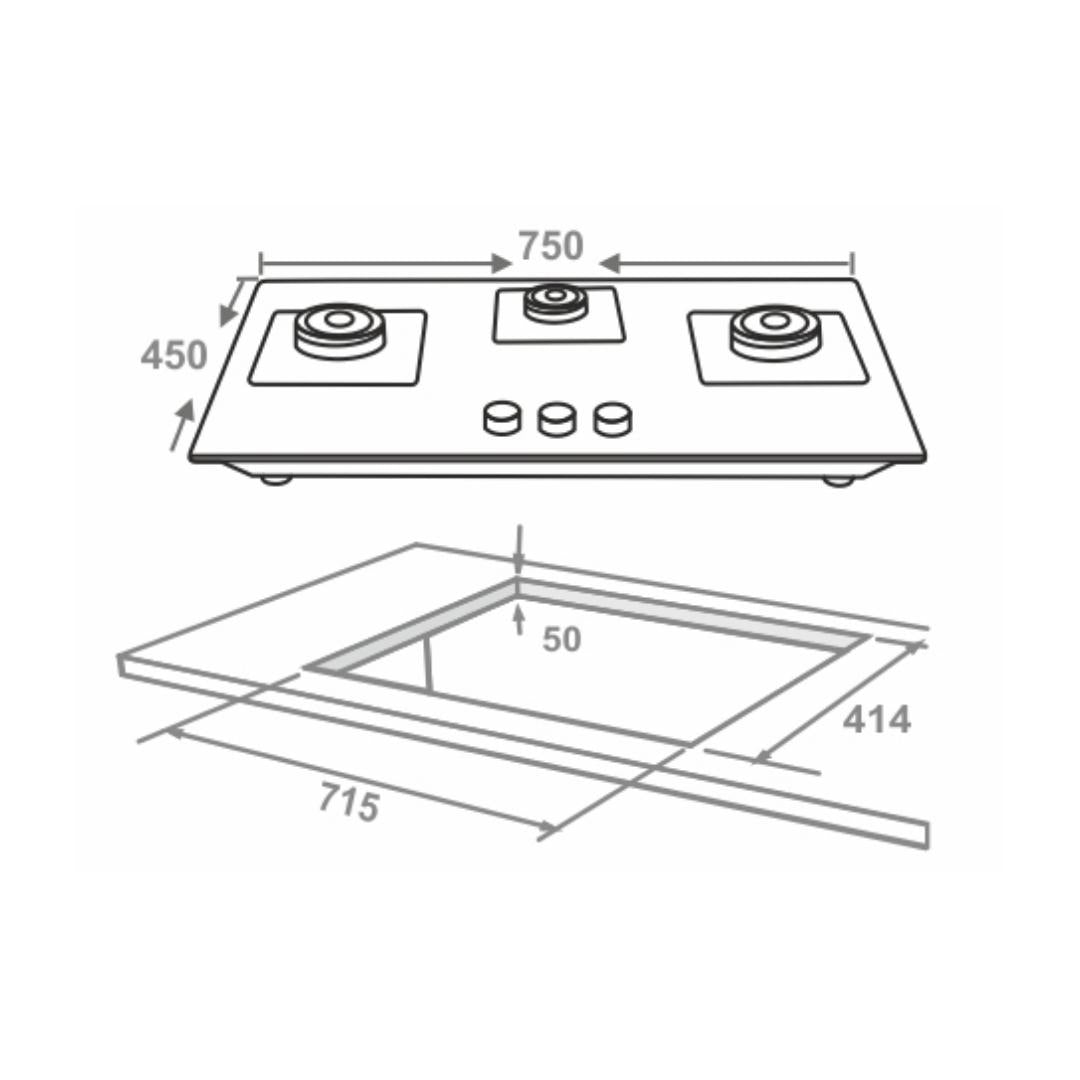 Elica 75 cm 3 Burner Hob Flexi FB Series FLEXI FB HCT 375 DX