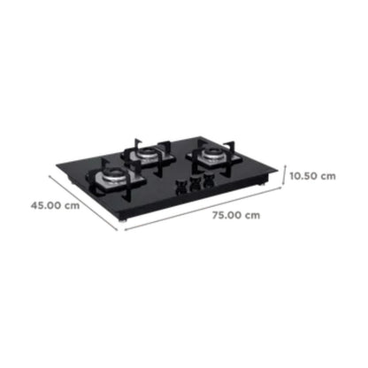 Elica 75 cm 3 Burner Hob Flexi Series FLEXI HCT 375 DX LOTUS BK