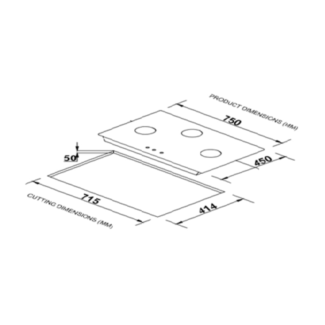 Elica 75 cm 3 Burner Hob Flexi Series FLEXI HCT 375 DX LOTUS BK