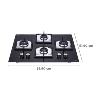 Elica 60 cm Wall Mounted Chimney KITTY FL 600 HAC LTW MS NERO + Elica 60 cm 4 Burner Hob Flexi Series FLEXI HCT 460 DX LOTUS BK