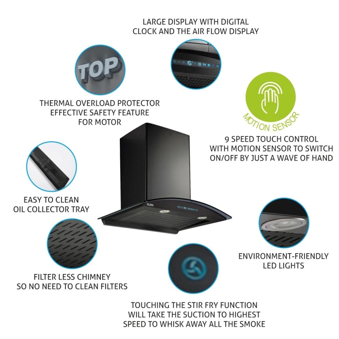 Glen 60 cm Wall Mounted Chimney Filterless Series CH 6067 BL BLDC AC 60