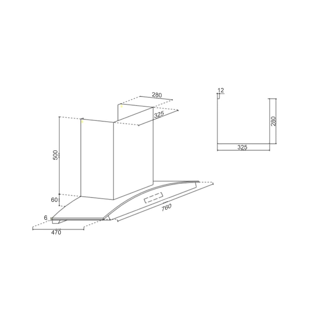 Glen 76 cm Wall Mounted Chimney Filterless Series CH 6067 BL BLDC AC 76