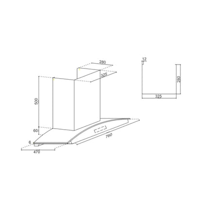 Glen 76 cm Wall Mounted Chimney Filterless Series CH 6067 BL BLDC AC 76