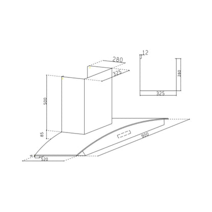 Glen 90 cm Wall Mounted Chimney Filterless Series CH 6067 BL BLDC AC 90