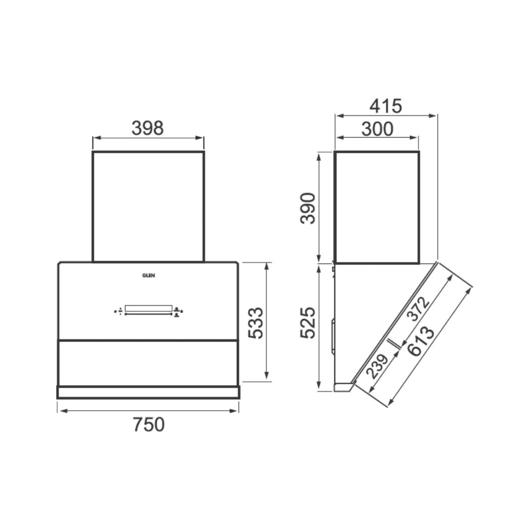 Glen 75 cm Wall Mounted Chimney Filterless Series CH 6074 BLDC MS AC 75
