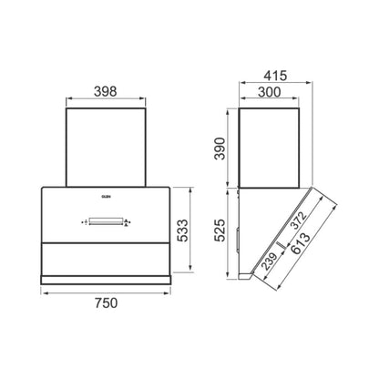 Glen 75 cm Wall Mounted Chimney Filterless Series CH 6074 BLDC MS AC 75