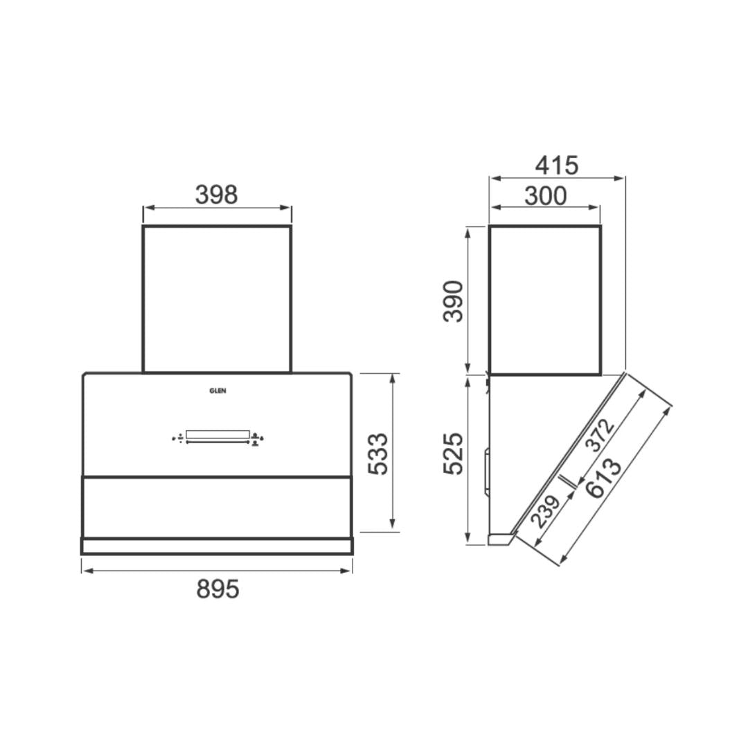 Glen 90 cm Wall Mounted Chimney Filterless Series CH 6074 BLDC MS AC 90