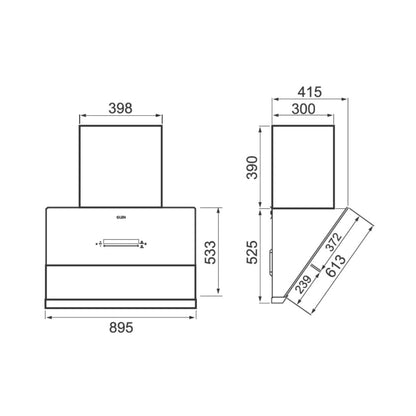 Glen 90 cm Wall Mounted Chimney Filterless Series CH 6074 BLDC MS AC 90