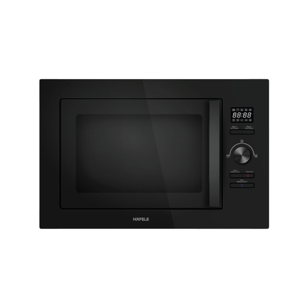 Hafele Built In Oven AURORA 80 + Hafele Built-In Microwave AURORA 25 + Hafele 60 cm Wall Mounted Chimney Essentia Series RENATA CURVED 60 + Hafele 60 cm 3 Burner Hob Essentia Series AUGUSTA 360