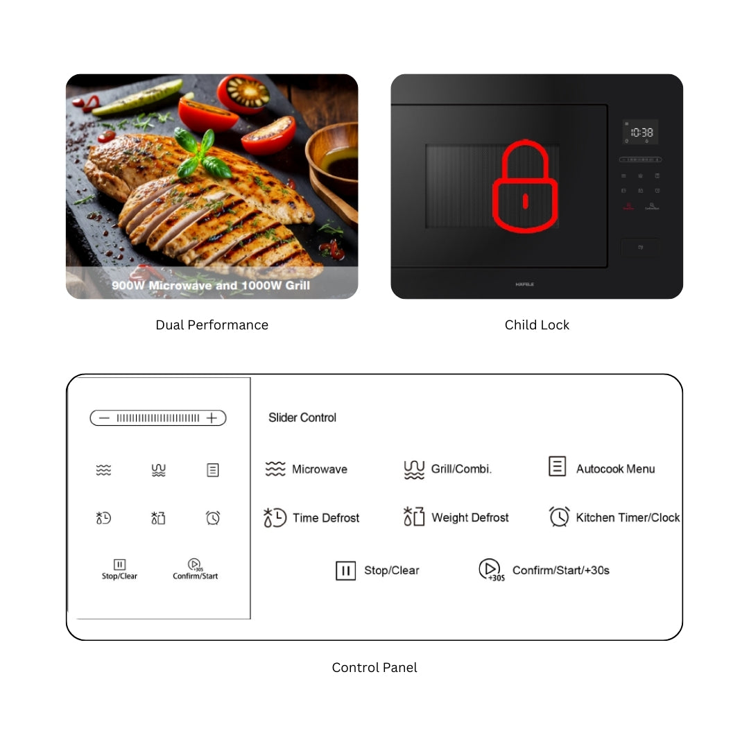 Hafele Built In Oven with Full Steam MIDORA FULL STEAM OVEN + Hafele Built-In Microwave ENZO 28 + Hafele 90 cm Wall Mounted Chimney TERESA T-90 BLDC + Hafele 90 cm 5 Burner Hob Cronus Series CRONUS 590 + Hafele Free Standing Dishwasher AQUA CHROME 13 FS with 13 Place Settings