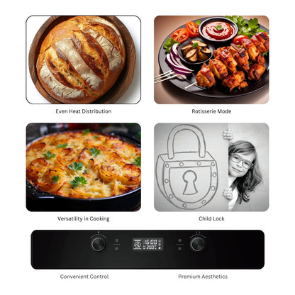 Hafele Built In Oven AURORA 80 + Hafele Built-In Microwave AURORA 25 + Hafele 60 cm Wall Mounted Chimney Essentia Series RENATA CURVED 60 + Hafele 60 cm 3 Burner Hob Essentia Series AUGUSTA 360