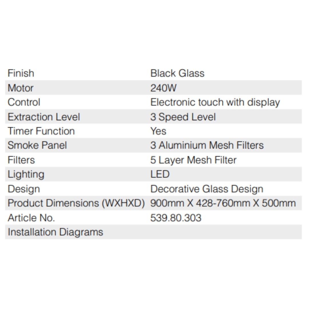 Hafele 90 cm Wall Mounted Chimney ABENS 90