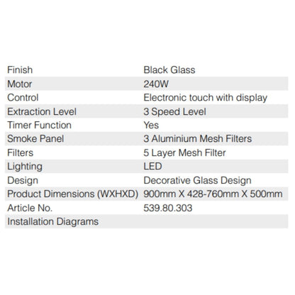 Hafele 90 cm Wall Mounted Chimney ABENS 90