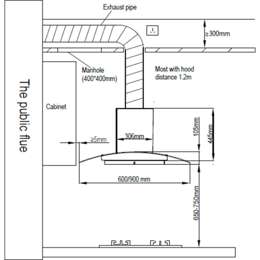 Hafele 60 cm Wall Mounted Chimney FM Series CURVE BOLT 60